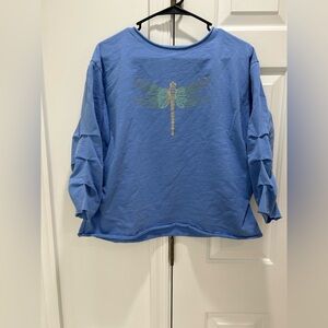Wild Palms Blue Dragonfly Graphic Top
